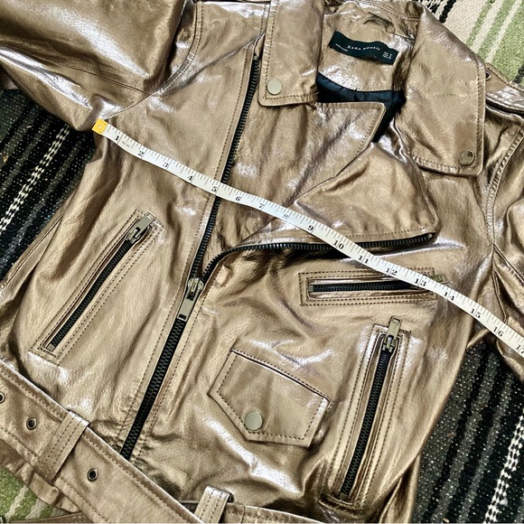 ZARA vegan leather silver metallic logo zip biker jacket - Picture 7 of 10